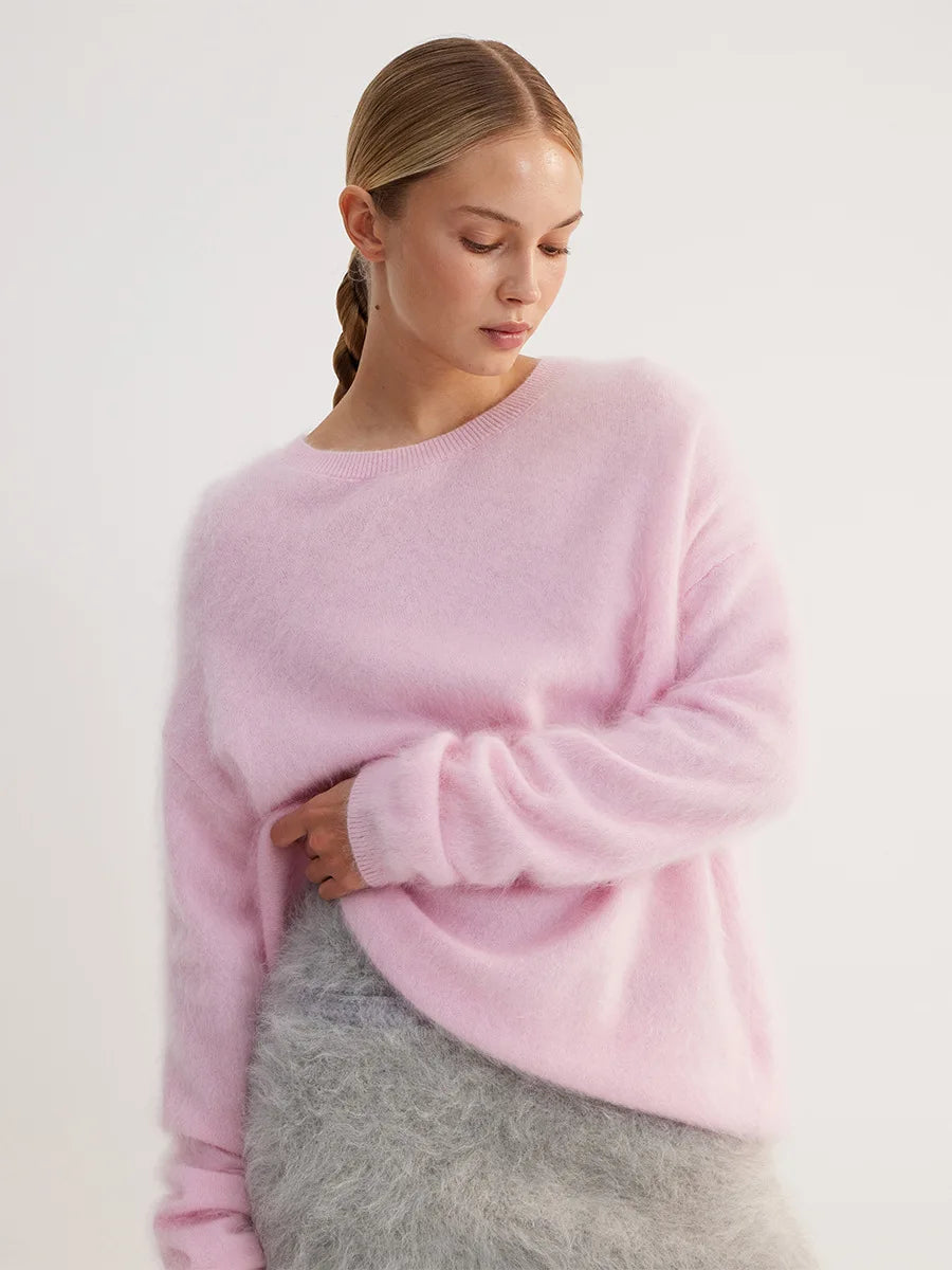 Blubelle Women's Autumn Winter Solid Color Knit Sweater O-Neck Long Sleeve Loose Fit Casual Relaxed Fashion Pullovers
