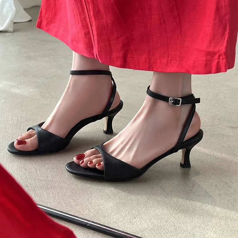 QUTAA 2025 Sexy Women High Heels Sandals Open Toe Pumps Shoes Slingbacks Party Genuine Leather Ankle Strap Shoes Office 34-40