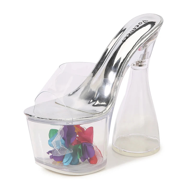 Women High Heels Summer 17.5CM Transparent Ladies Silver Party PVC Sandals Sexy Female Open Toe High Platform Nightclub Shoes