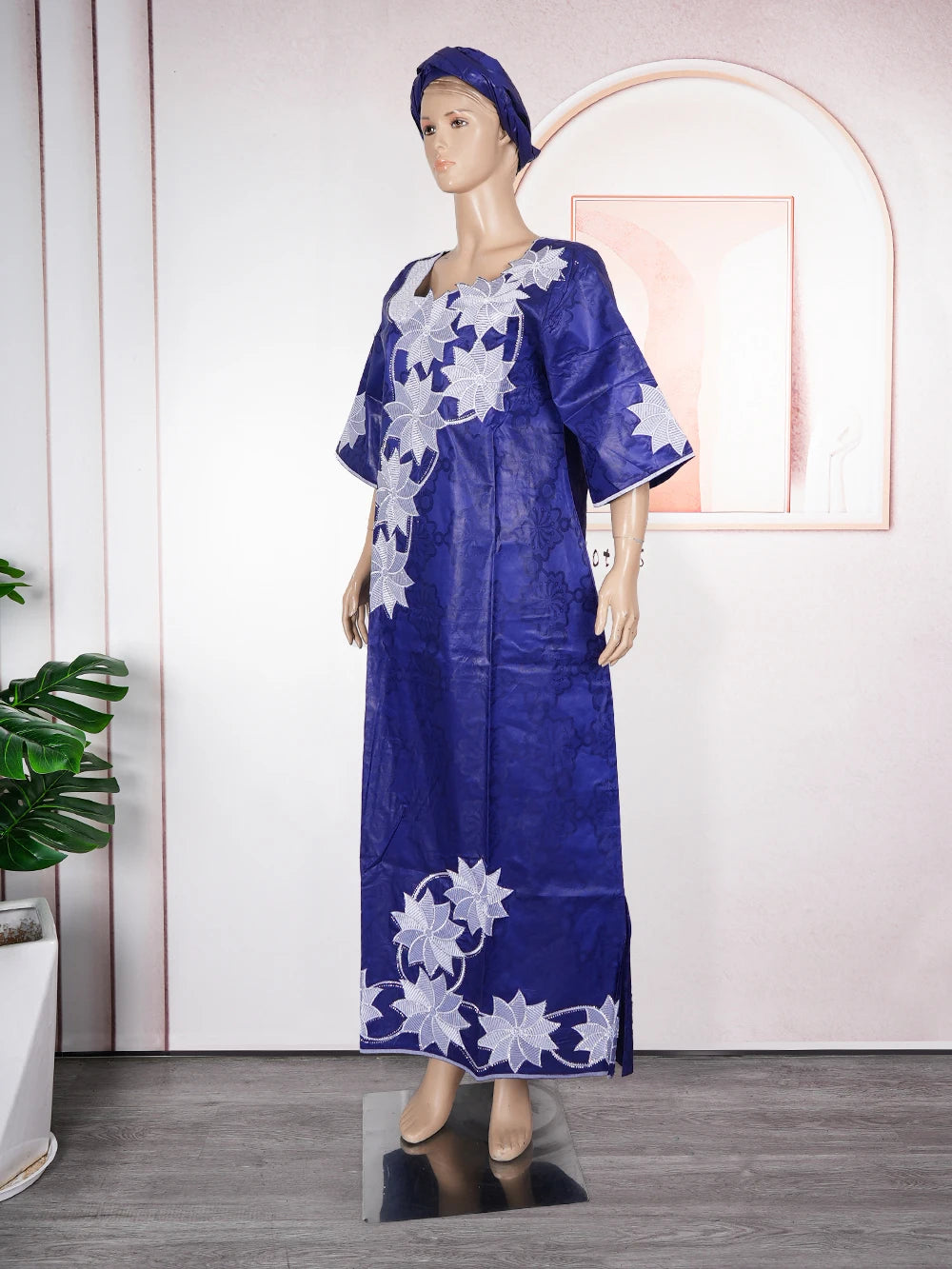H&D New Style African Clothes For Women Traditional Embroidery Dresses Blue Bazin Women High Quality Party Wedding Occasion
