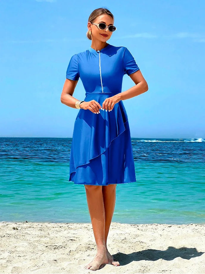 New Cover Ups Sexy Swimsuit Women Summer Bathing Suit Bikini Set Short Sleeve Swimwear Women Beach Swimming Suit For Female