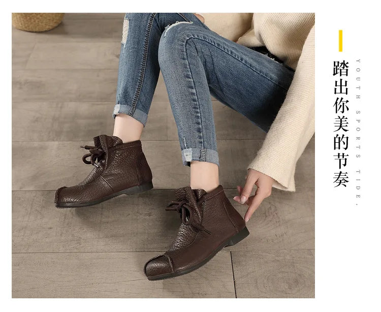 Careaymade-Genuine leather women's boots Fashion retro warm Oversized shoes cow leather Pure handmade ankle boots Casual boots