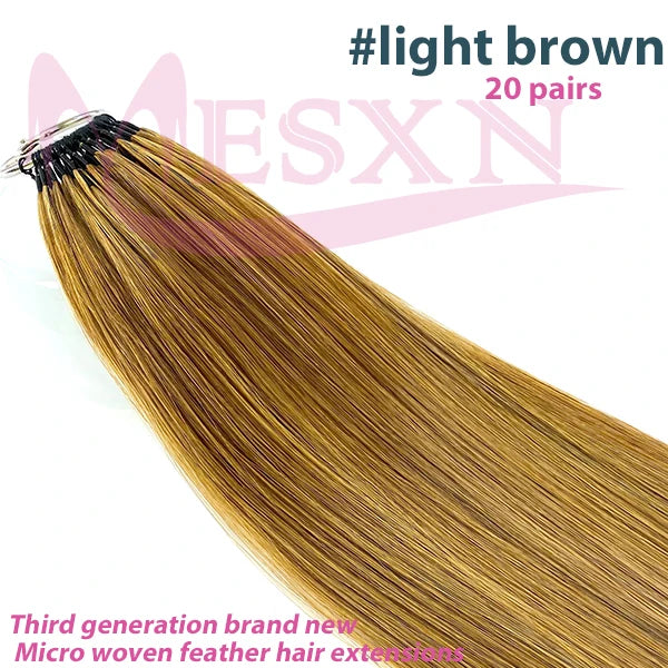 MESXN Double line New Feather hair extensions 100% Human Hair Real Natural Hair Comfortable and Invisible Brown Blonde 613