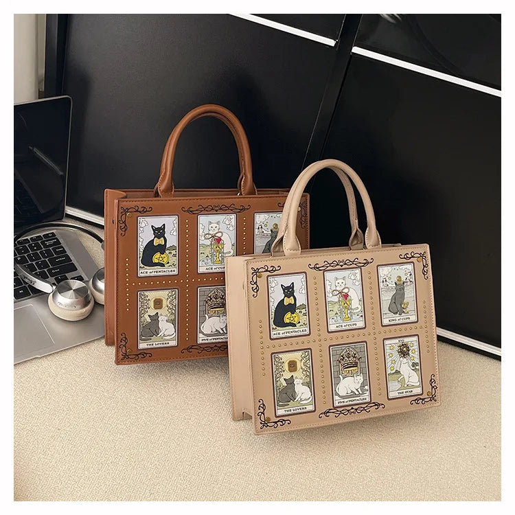 Vintage and Luxury Designer Bag Popular Fashionable Tote Bag Large Capacity with Delicate Embroidery Cat Printing Bag for Women
