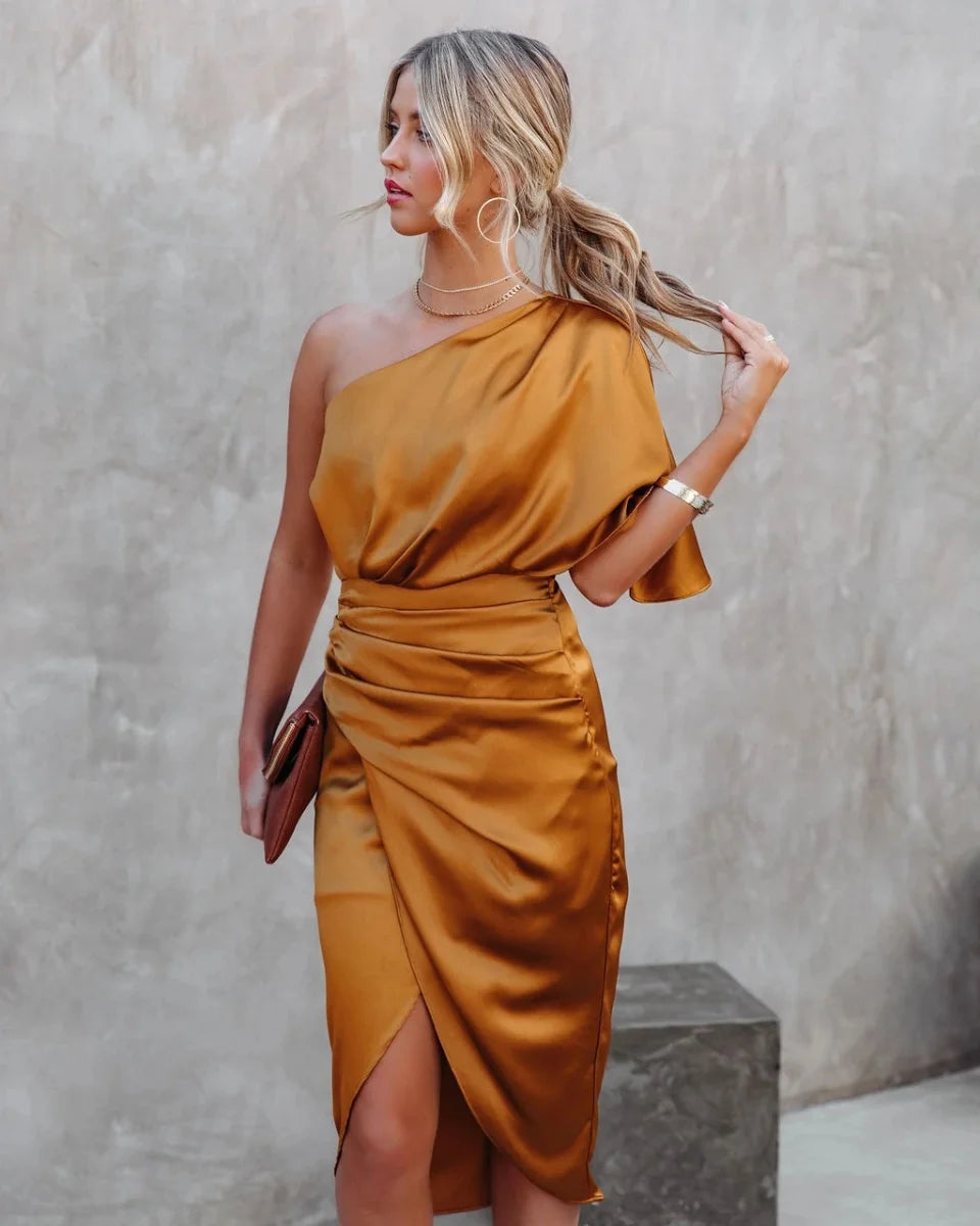 Elegant Dresses for Women 2026 Black Sexy Unilateral Sleeve Dresses for Prom  Fashion Irregular Solid Color Women's Summer Dress