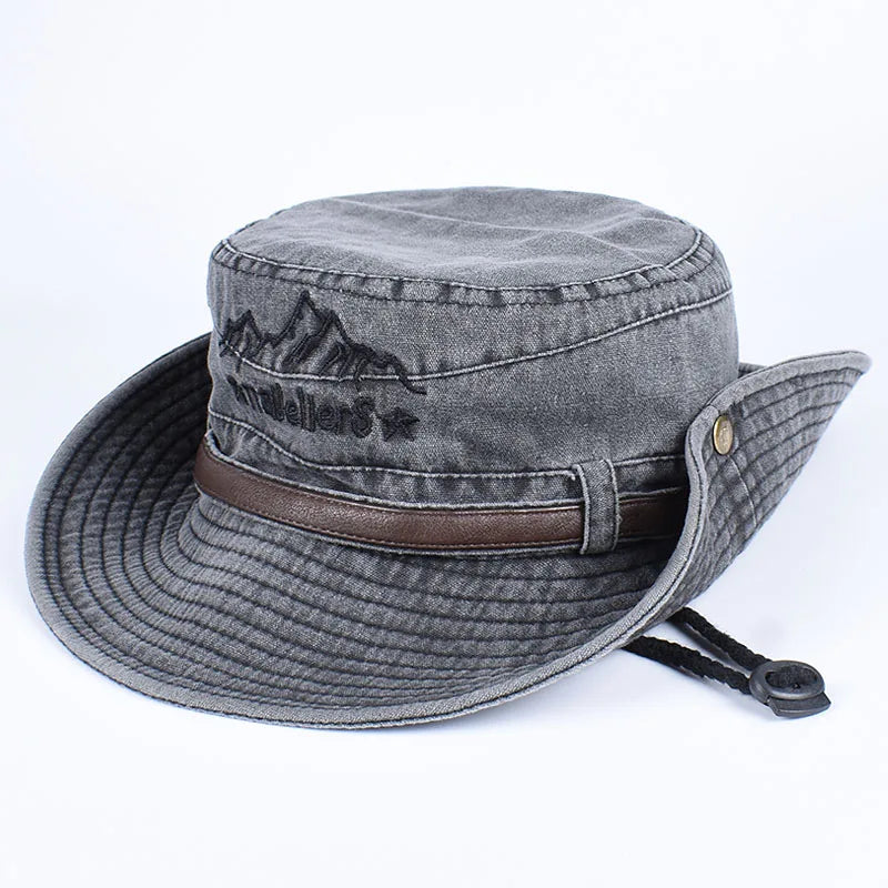 Panama Sun Hat Fisherman Hat Man Women Summer Wide Brim Visor Fishing Bucket Hat Leather Belt Embroidered Waterproof Bob Femme BAZAARHUBO