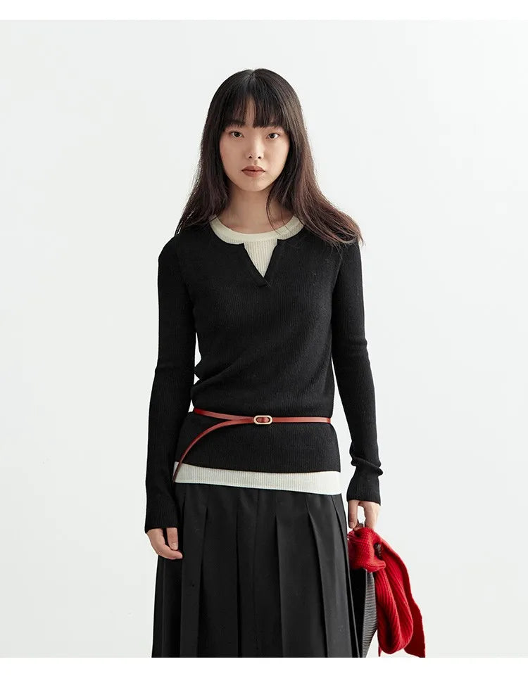 Super Comfortable to Wear~ 2025 Autumn and Winter New Style Faux Two-Piece Knit Sweater for Women, High-End Wool Sweater Top