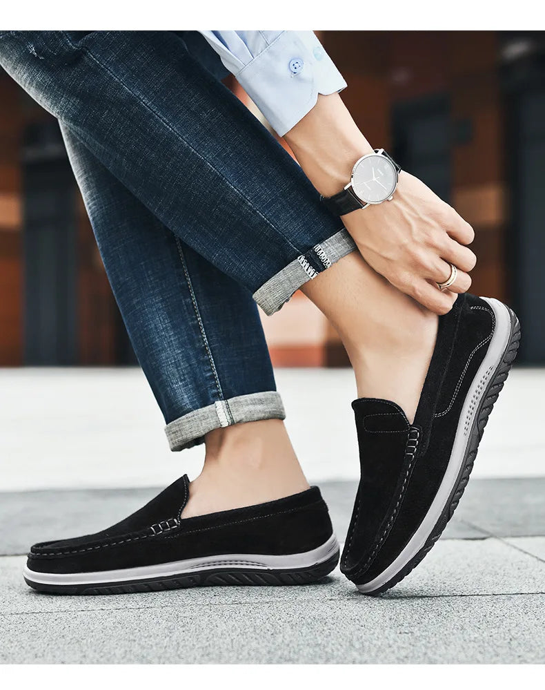 Men's Suede Casual Leather Shoes Fashionable Breathable Comfortable Driving Shoes Men Shoes
