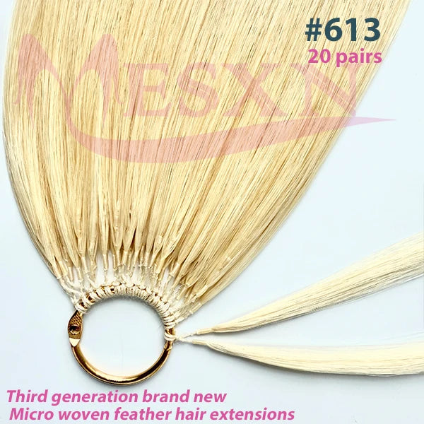 MESXN Double line New Feather hair extensions 100% Human Hair Real Natural Hair Comfortable and Invisible Brown Blonde 613