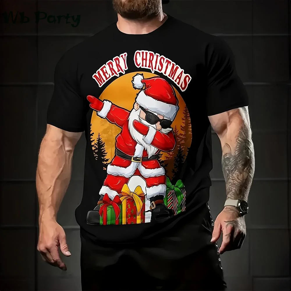 Funny Christmas T shirt Men Santa Claus Men's Clothing O-Neck Short Sleeve Tee Simple Men's T-shirt Fashion T-shirts for Men Top