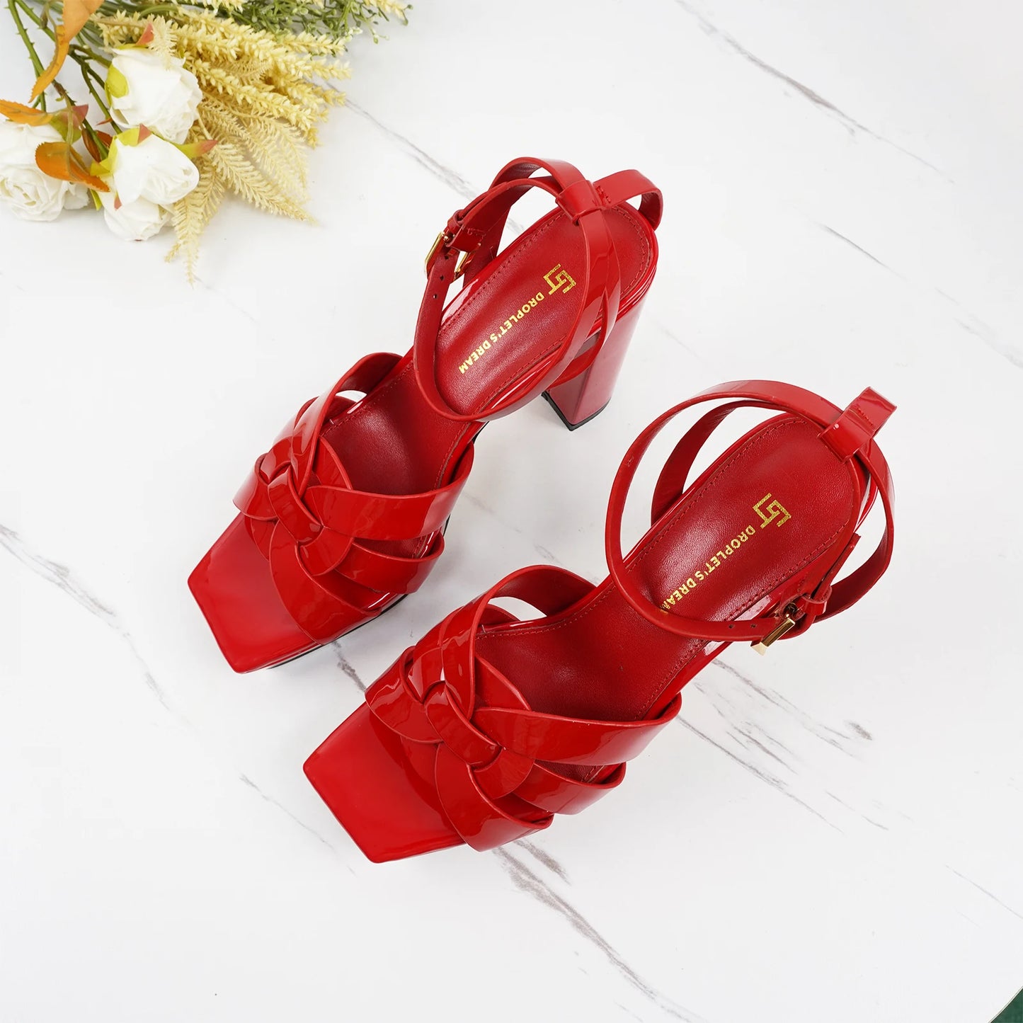 Size 35-44: Summer Elegant Sandals, Genuine Leather Square Head, Open Toe Style Banquet Shoes, 10CM Sexy High Heels