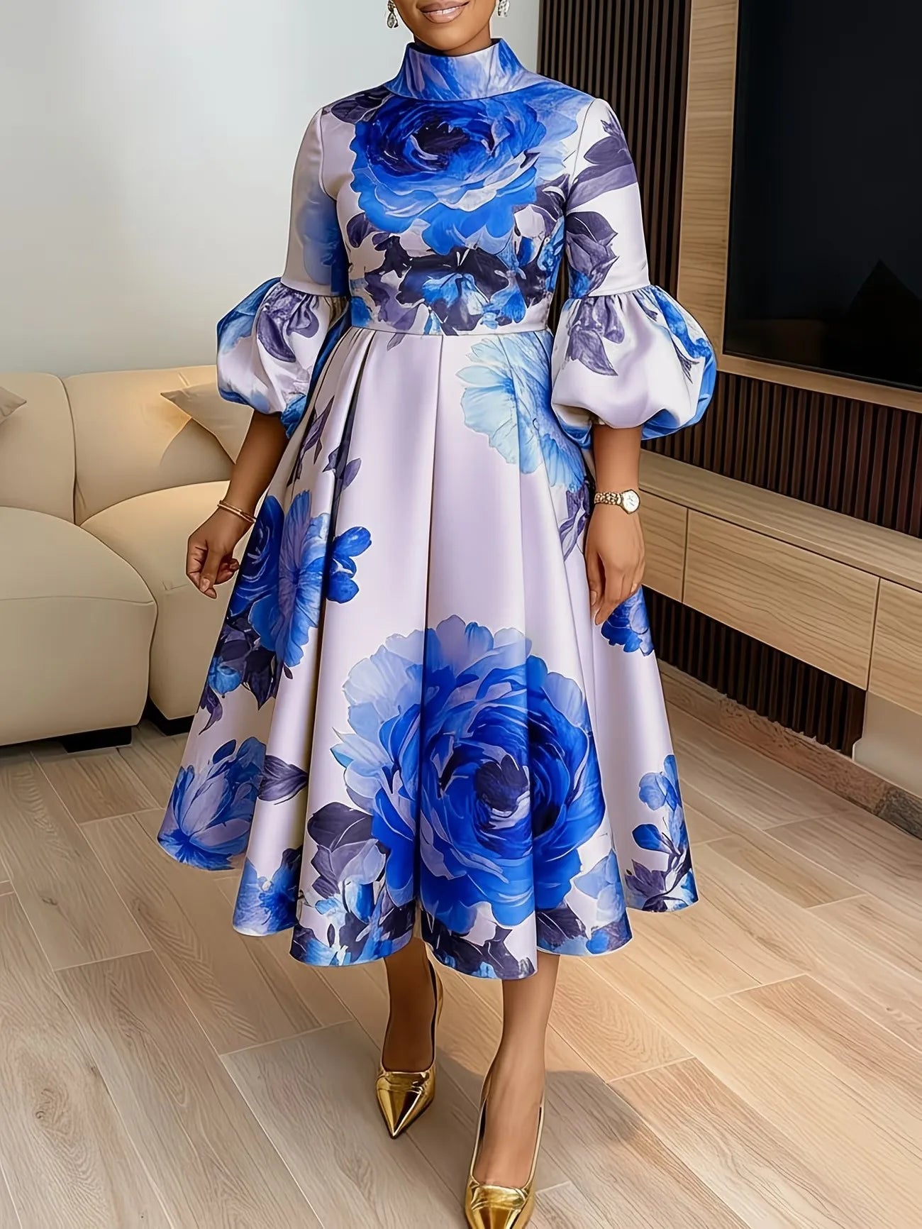 African Dresses for Women Elegant Ankara Dashiki Spring Summer Midi Dress Ladies Traditional Africa Clothing