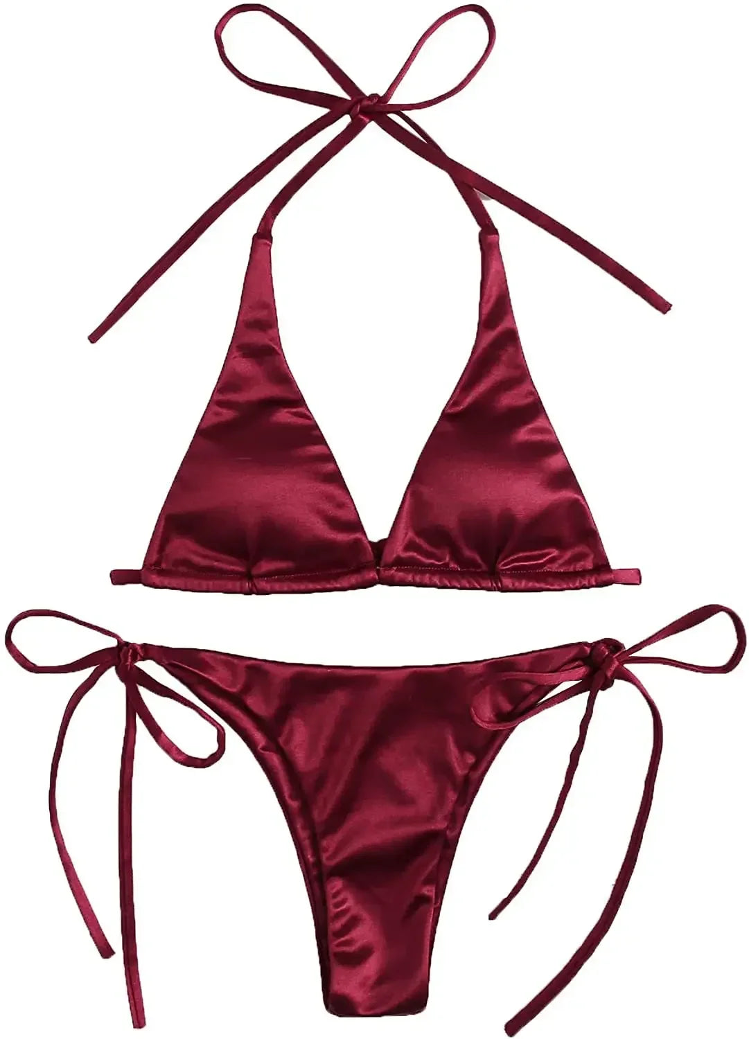 Sexy Halter Satin Brazilian Bikini Women Swimwear Female Swimsuit Two-pieces Bikini Set Bather Bathing Suit Swim Women Swimsuit