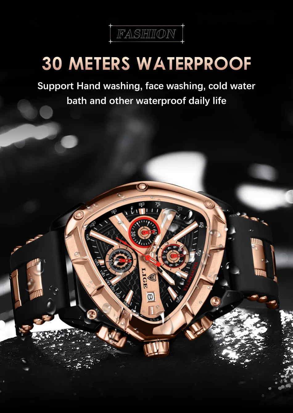 LIGE Sports Triangle Mens Watches Luminous Pointers Fashion Rubber Strap Military Irregular Quartz Wristwatch Waterproof  Watch