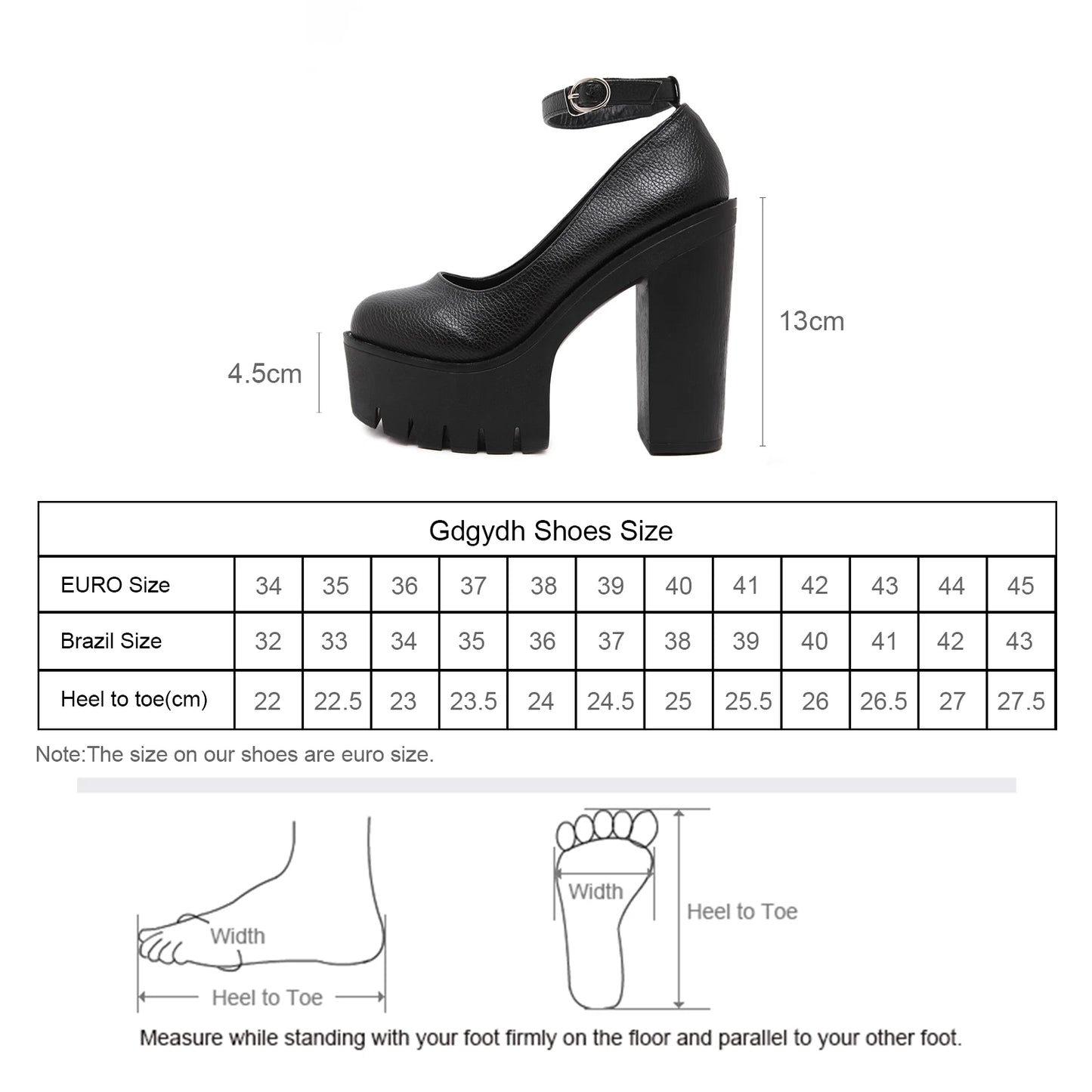 Gdgydh Women's Platform Chunky High Heels Ankle Buckle Strap Round Toe Non Slip Dress Pumps Mary Jane Lolita Pumps Punk Style
