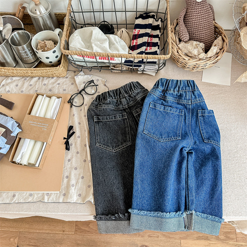 2023 Autumn Spring Baby Girls Boys Denim Pants Loose Fashion Korean Style Kids Casual Jeans Toddler Trouser Children's Clothes