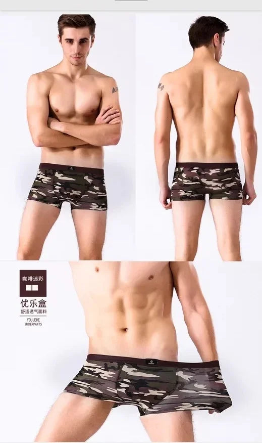 4Pcs/Men's Boxers Camouflage Military Panties Man Sexy Boxer Soft Shorts Underwear Male Army Green Underpants for Men Plus Size