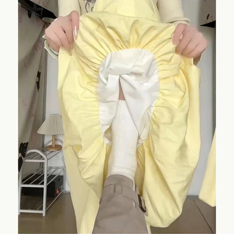 Women Loose Lazy Pants Skirt High Waisted Casual Yellow Bloomers Trousers Korean Fashion Preppy Hip Hop Dance Wide Leg Pants