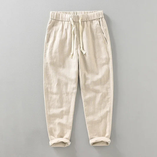 Men's Casual Harem Pants: Ankle-Length Linen Trousers in Vintage White, Brown, and Khaki - Breathable and Pleated for Comfort