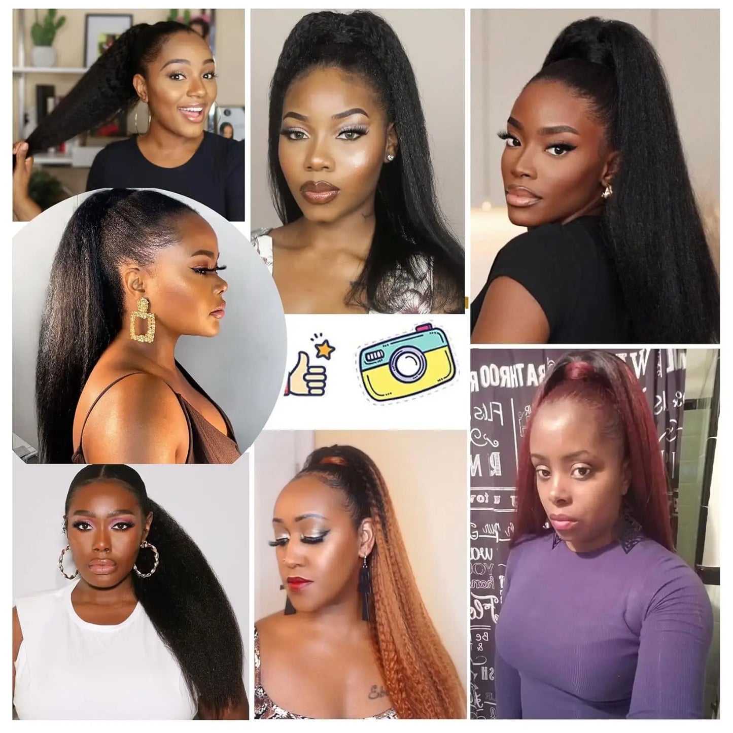 Drawstring Ponytail 100% Human Hair Kinky Straight Ponytail Remy Brazilian Hair Extensions Clip Ins Natural Color Ponytail