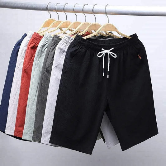 Men's casual linen shorts for summer outdoor wear, loose and fashionable beach pants, comfortable and breathable casual shorts