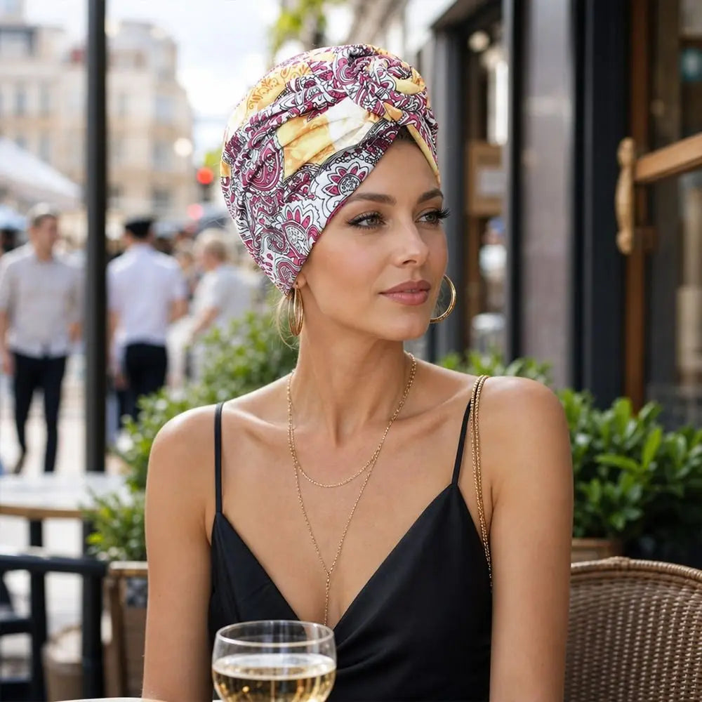 Fashion African Print Hijab Caps Pleated Wrap Twist Knot Turban Hat Elastic Knotted Style Floral Head Wrap All Match Decor