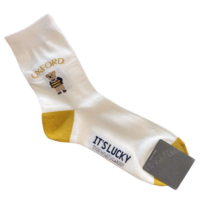 Good Quality Cartoon Gentleman Bear Men's Socks Cotton Harajuku Style Sport Boys Skateboard Novelty Breathable  Christmas Gifts