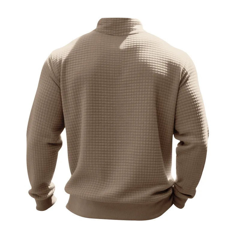 2025 Half-Zip Sweatshirt for Men, Autumn and Winter Jacquard Small Check Stand Collar Casual Pullover Fashion Men's Sweatshirt