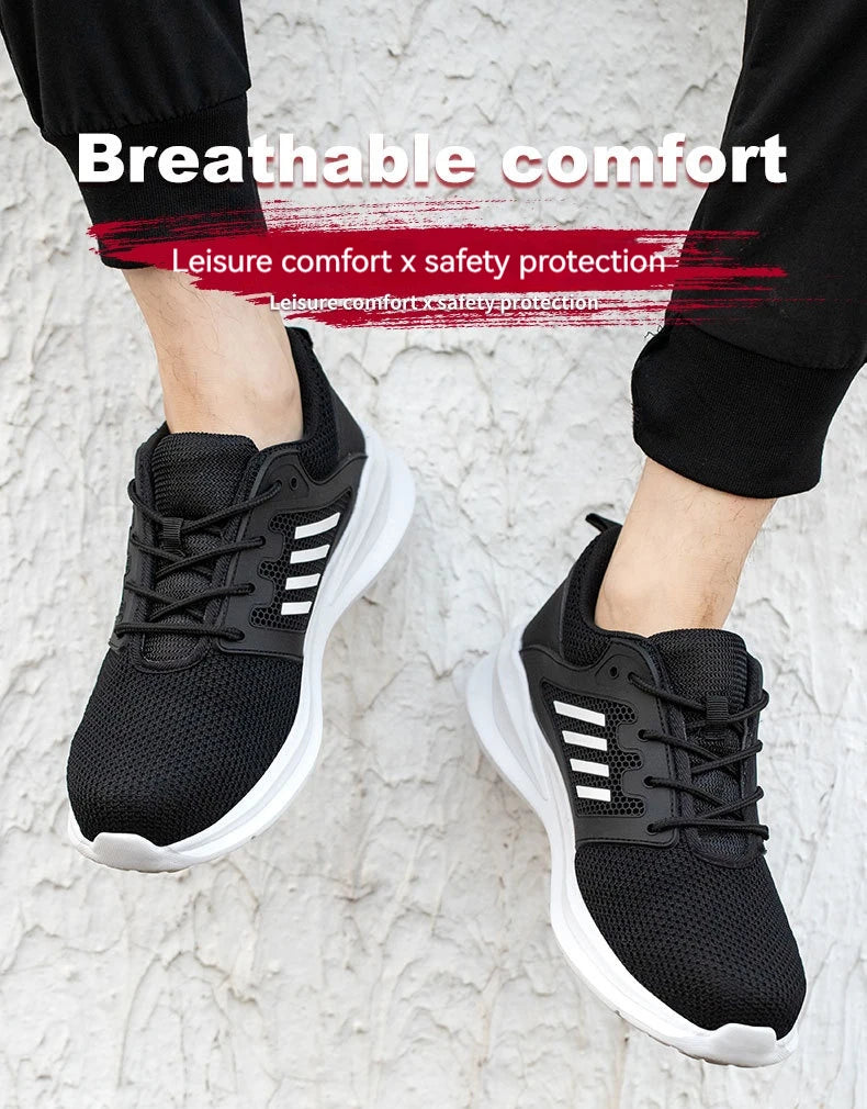 Safety Shoes for Men Steel Toe Safety Sneaker Anti-Smashing Black Work Boots Comfortable Wear-resisting Boots for Work as Hiking