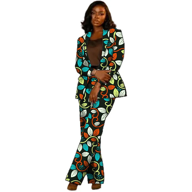 African Couture Women's Suit Ethnic Style Print Female Blazers With Pants Customized Ladies' Gown