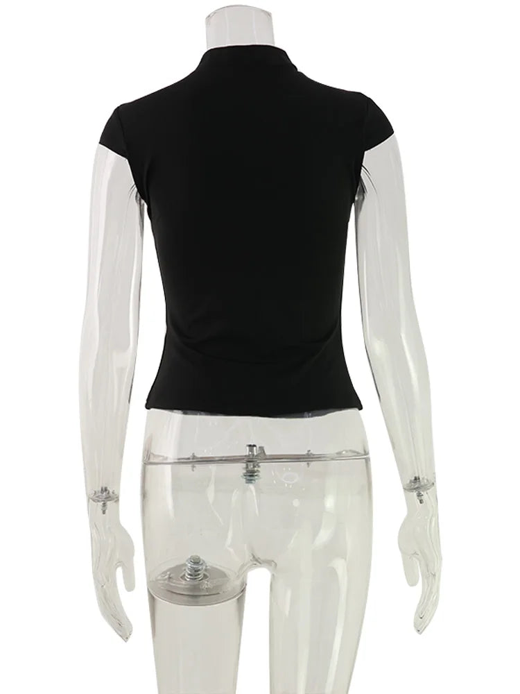 Ahagaga Fashion Women's Summer Club T-Shirt Tops Versatile Waist-cinching Chest Hollow Out Short Sleeves Y2k Sexy Female Casual
