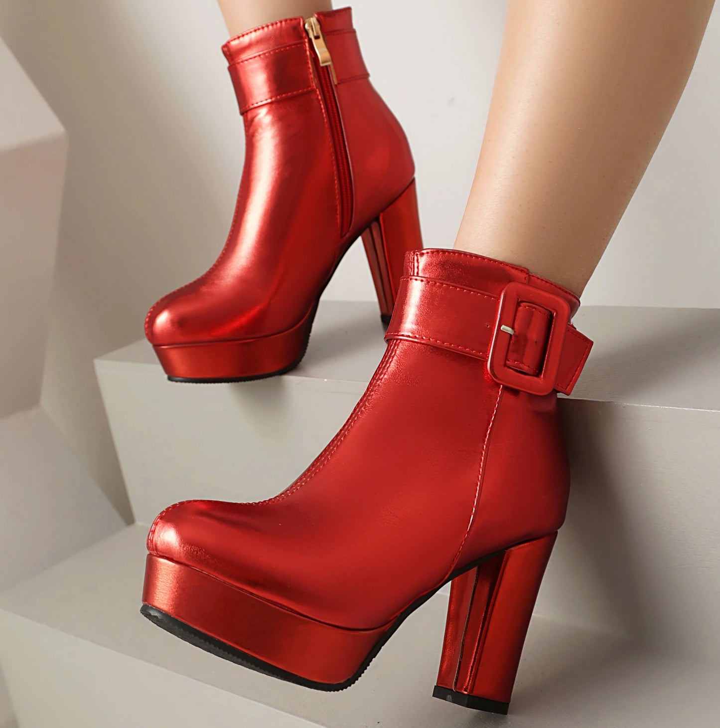 Luxury Women's Ankle Boots High Heels Platform Short Boot Zipper Gold Silver Pink Red Party Dance Shoes Female Large Size 45 48