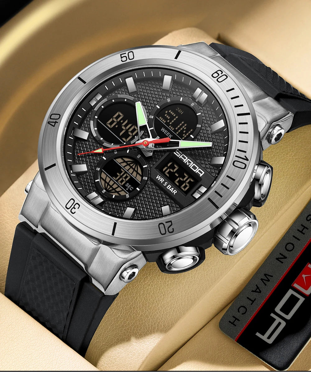 Fashion SANDA 2025 Top Brand 6191 Men New Countdown Stopwatch Waterproof Light Electronic Alarm Clock Time Led Digital Watches