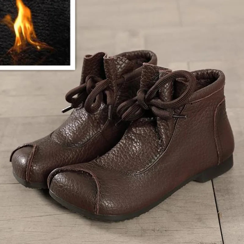 Careaymade-Genuine leather women's boots Fashion retro warm Oversized shoes cow leather Pure handmade ankle boots Casual boots