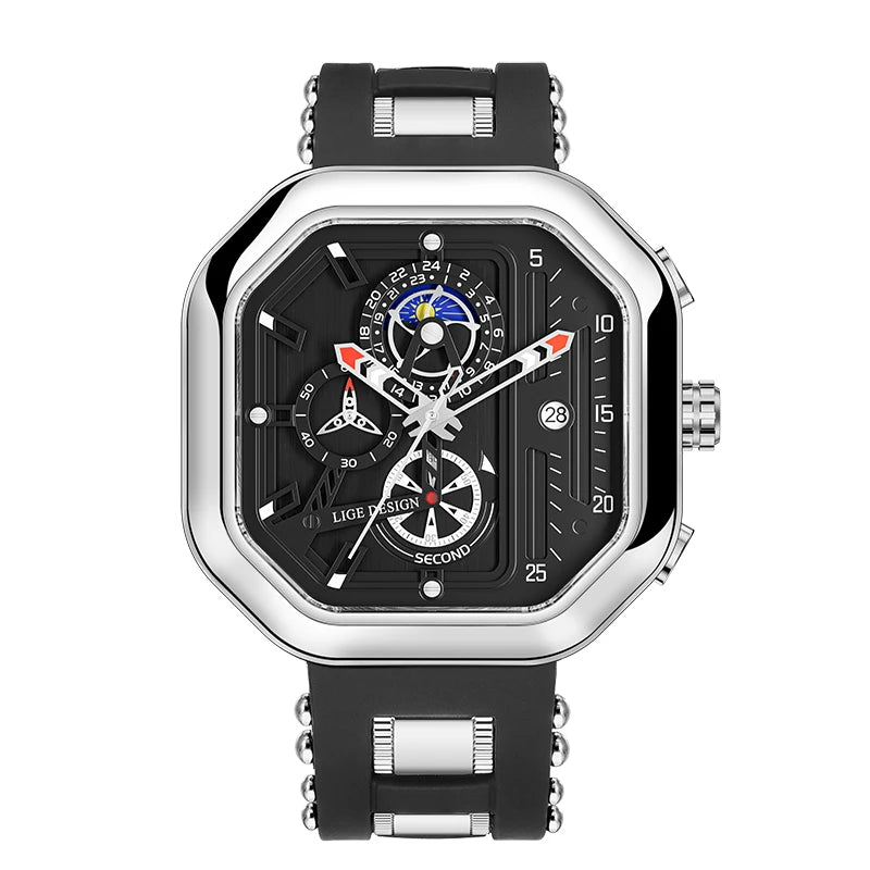 2025 LIGE Business Leather Watch For Men Top Brand Luxury Mens Watches Waterproof Quartz Wrsitwatch 24 Hours Moon Phase Clock