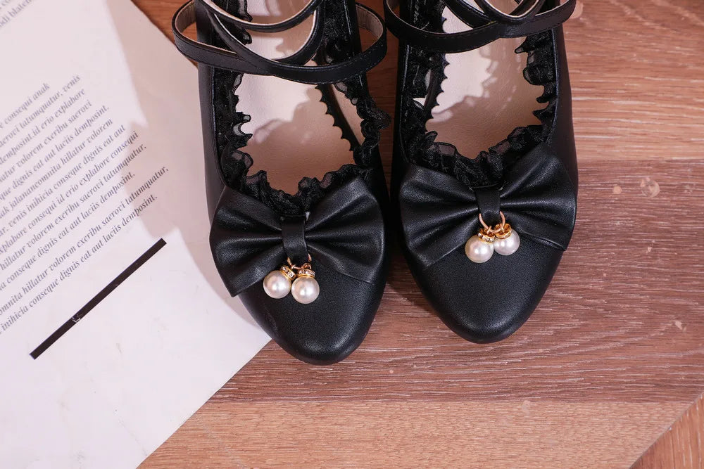 Cross Strap Women Spike High Heels Mary Jane Shoes Party Wedding Cosplay White Pink Lace Ruffles Bow Princess Lolita Pumps 34-43