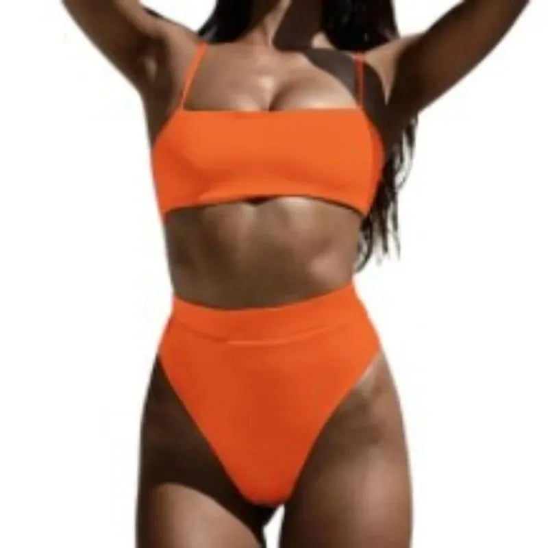 Summer Beach Skirt , Solid Color High Waist Split Sexy Bikini , Women's Swimwear,Beach Thong,2 Piece,Sexy Halter Swimwear