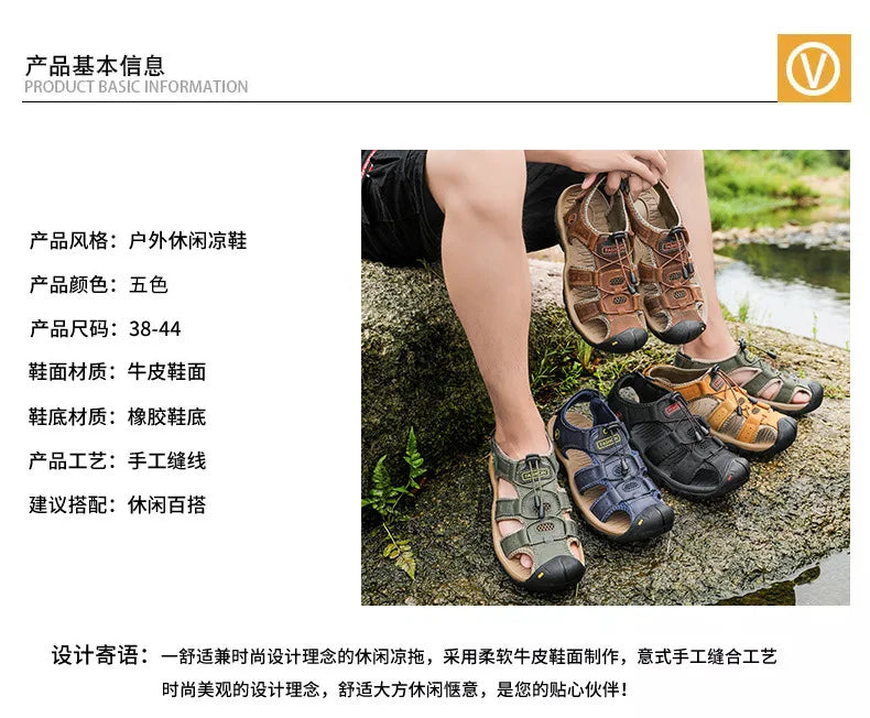 2026 Men Sandals Genuine Leather Mens Casual Shoes Outdoor Men Leather Sandals for Men Beach Shoes Roman mens Shoes