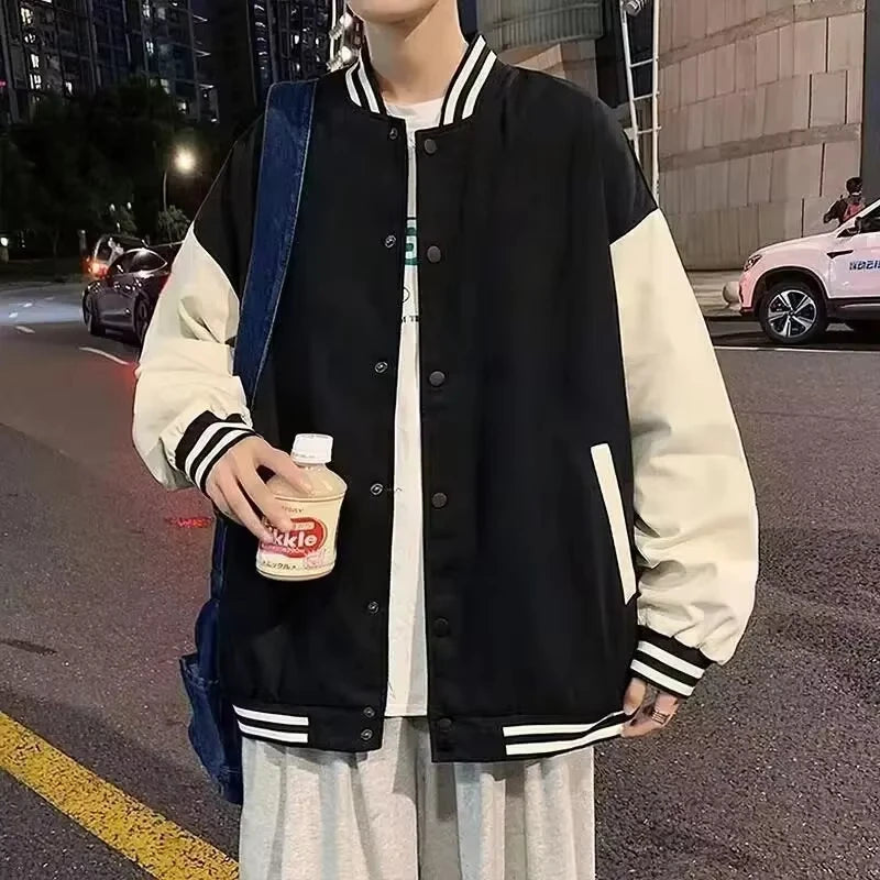 American Harajuku Style New Men's and Women's Baseball Uniform Jacket Korean Fashion Casual Versatile Color Block Couple Jacket