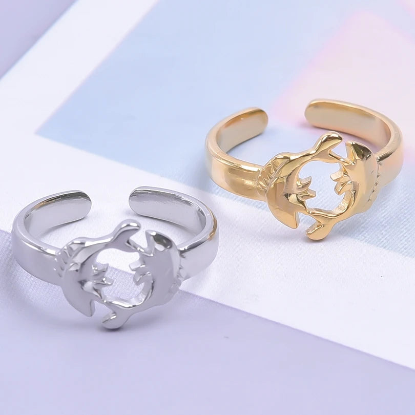 Fashion 5pcs/lot Marine Jewelry Sea Animals Conch Starfish Shell Rings Stainless Steel Rings Jellyfish Scallop Oceans Women Gift