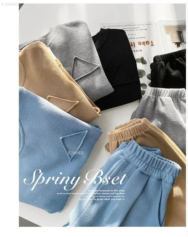 Children Fashion Clothes Suit Boys Casual Spring Sets Costume Kids Solid Colour Sweatshirts+Pants 2Pcs Simplicity Autumn Outfits