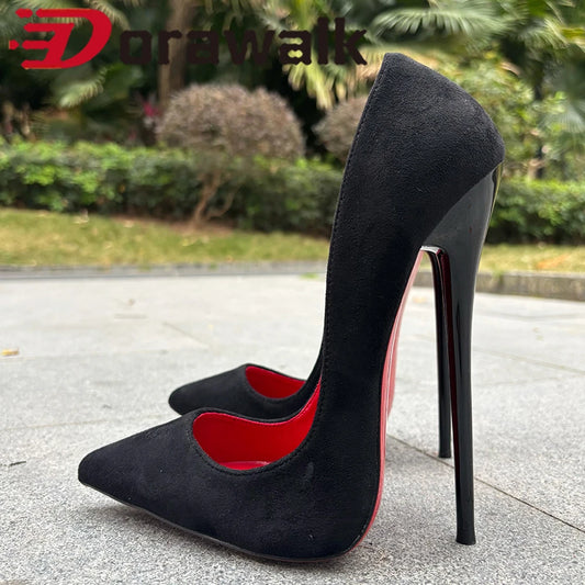 2026 Newly Black 16cm Ultra High Heels SEXY Suede Woman Pumps Slip on Pointed toe Flock Photograph T-stage Show Unisex Shoes