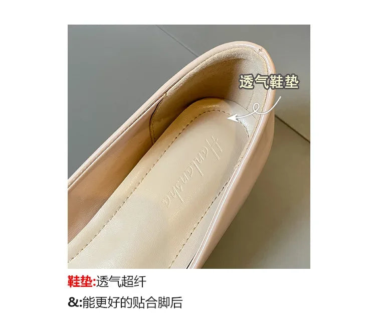 Fashion Flats Women Low Heels 5cm Internal Height Increasing Shoe Women Shoes Pointed Toe Patent Leather Office Driving Shoes