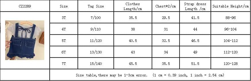 Summer Girls' Clothing Sets Casual Style Pocket Denim Suspender Dress +Short Sleeve 2Pcs Baby Kids Children Clothes Suit