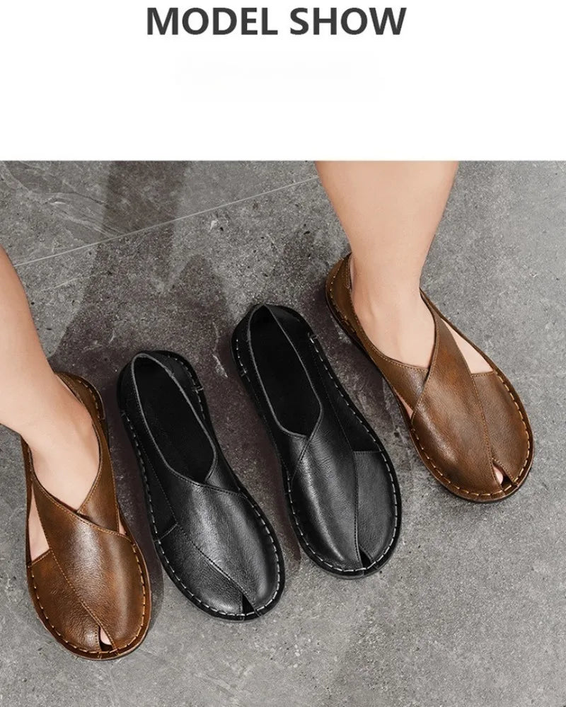 Sandals Men Summer Genuine Leather Mens Shoes Youth Beach Shoes Lightweight Breathable Slippers Men's Sandal Low Top Mens Shoes