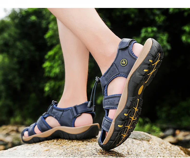2026 Men Sandals Genuine Leather Mens Casual Shoes Outdoor Men Leather Sandals for Men Beach Shoes Roman mens Shoes