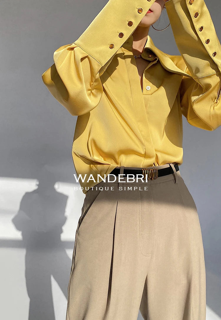 Stylish Elegant Turn Down Collar White Long Sleeve Satin Shirts Fashion Woman Vintage Blouse 2024 Office Lady Tops Blusas 16946
