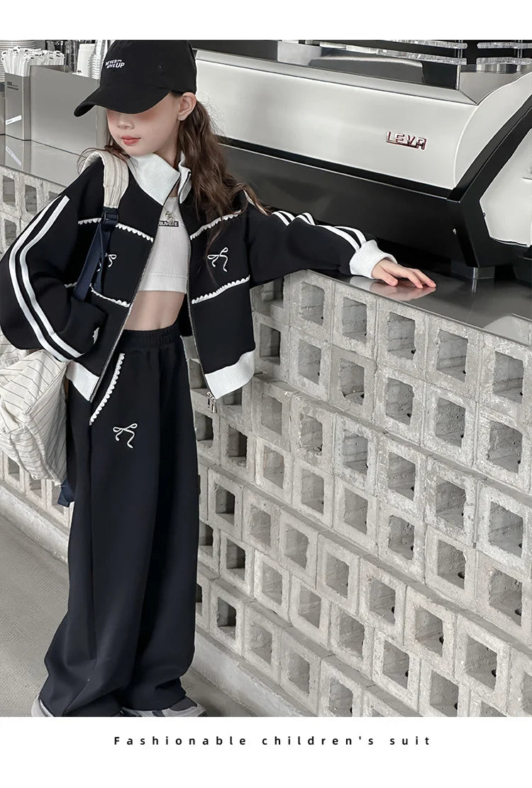 Children's Clothes Sets Girls Sports Suits Spring Autumn Jacket Pants Outdoor Causal Style Tracksuit 2 Piece Teenager Set 5-14Y