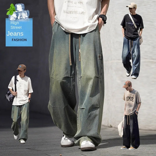 Man Pants Mens Jeans American Trendy Casual Straight Leg Workwear Trousers Loose Fit Spring Summer