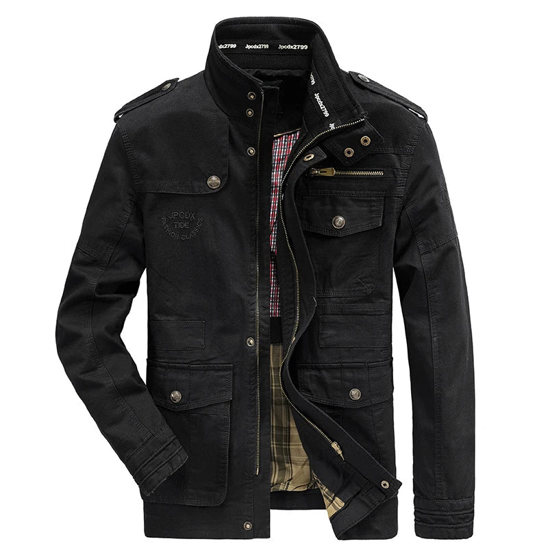 Autumn Men's Military Jacket Casual Man Stand Collar Cotton Business Coats Men Multi-pocket Windbreaker Jackets Clothing 7XL
